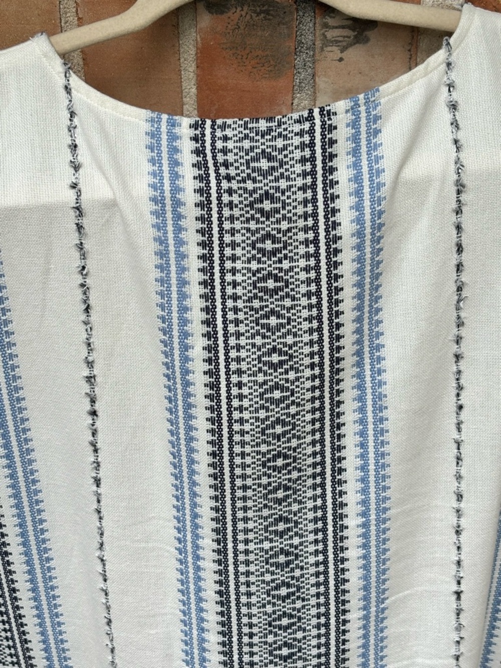 J.Jill Cotton Midi Dress, Off White ,Blue Embroidery.Double Ruffle Bottom Size L - Picture 9 of 11